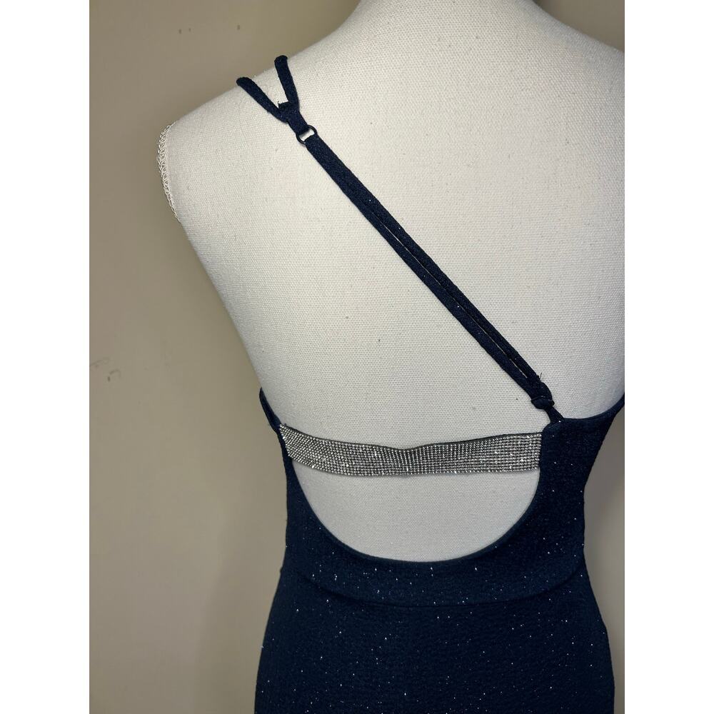 Midnight Doll Asymmetrical one-shoulder neckline, Navy Blue Shimmer Dress-Size S - Picture 7 of 13